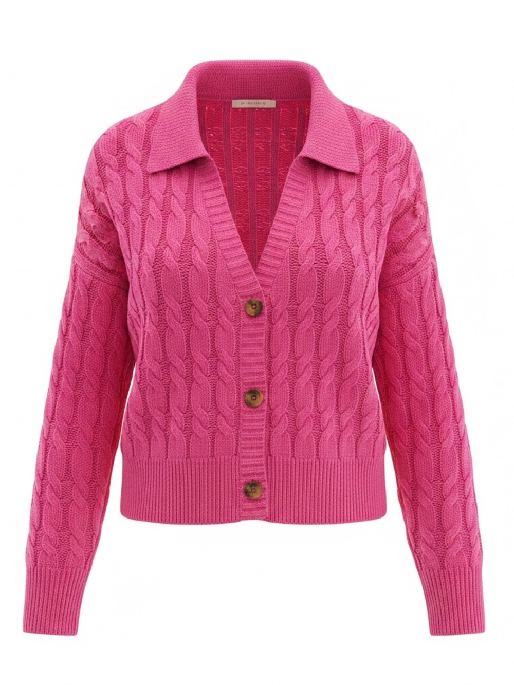 Hippie Rose Bright Pink Cable Knit Cropped Cardigan